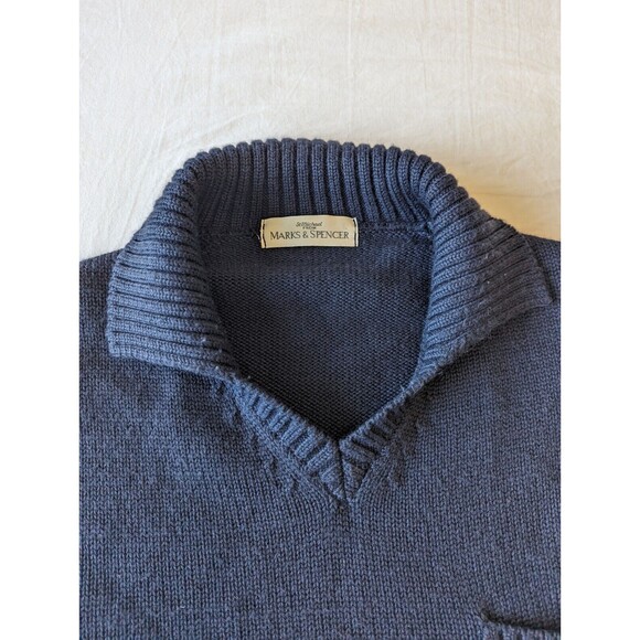 Marks & Spencer Sweater Womens Large Wool Knit Pullover‎ Navy Blue V Neck Collar - Picture 3 of 9